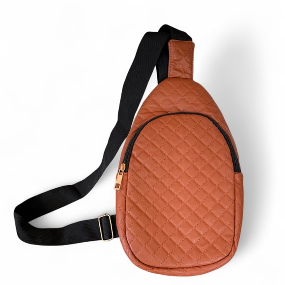 Brown Quilted Sling Bag with Adjustable Strap - Picture 1 of 3
